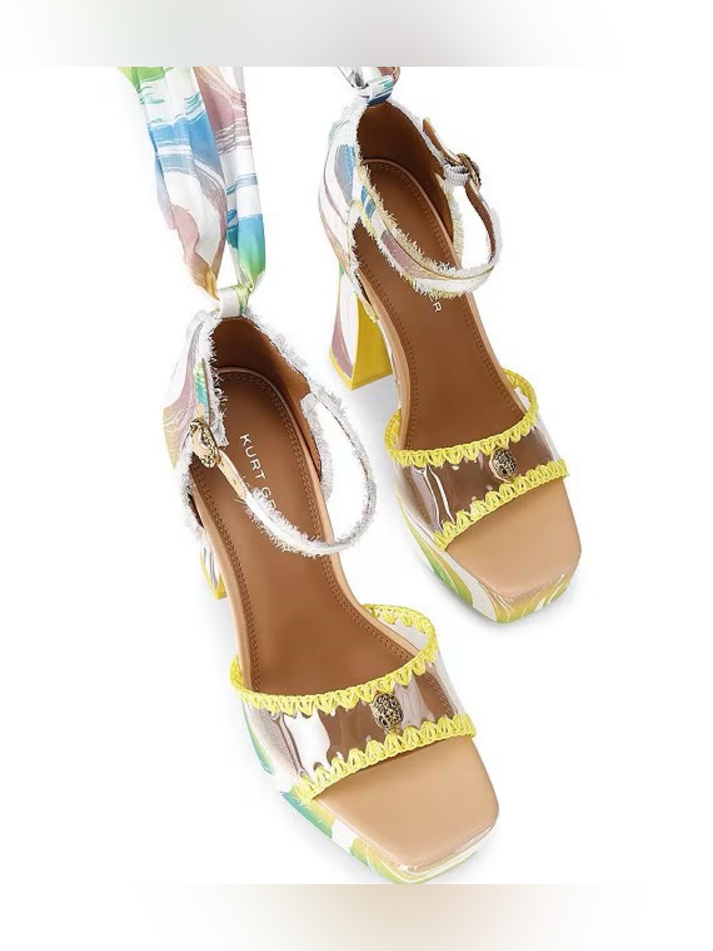 Kurt Geiger Cabana Vinyl Printed Ankle Tie Platform Dress Sandals - Picture 2 of 7